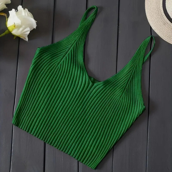 Women’s green ribbed cami top sleeveless summer unlined size Large - Picture 1 of 4